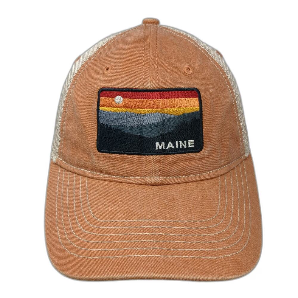 Blue 84 Trucker Hat Brown One Size Maine Sunset Mountain Patch Mesh Snapback